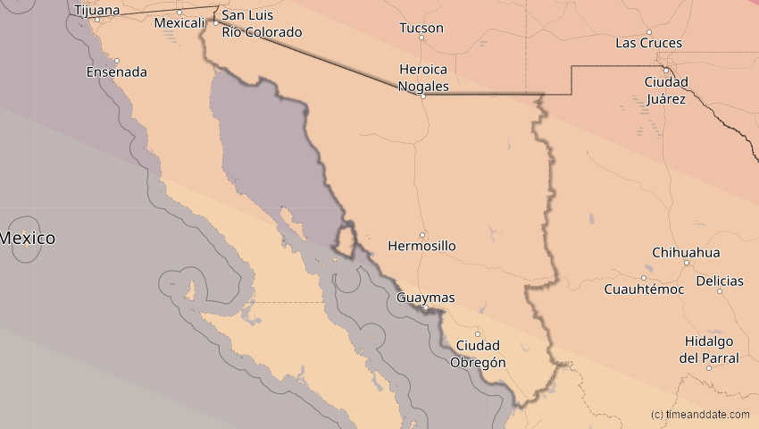 A map of Sonora, Mexiko, showing the path of the 20. Mai 2012 Ringförmige Sonnenfinsternis