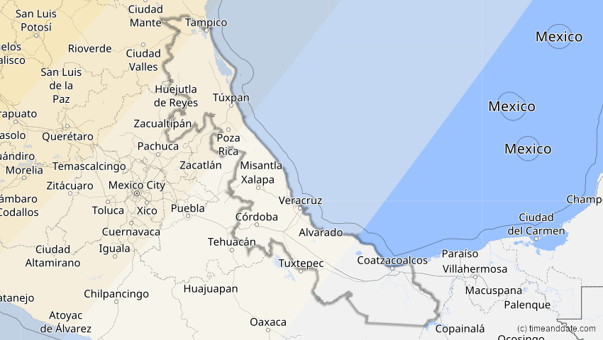 A map of Veracruz, Mexiko, showing the path of the 20. Mai 2012 Ringförmige Sonnenfinsternis