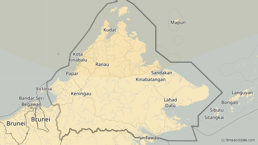 A map of Sabah, Malaysia, showing the path of the 21. Mai 2012 Ringförmige Sonnenfinsternis