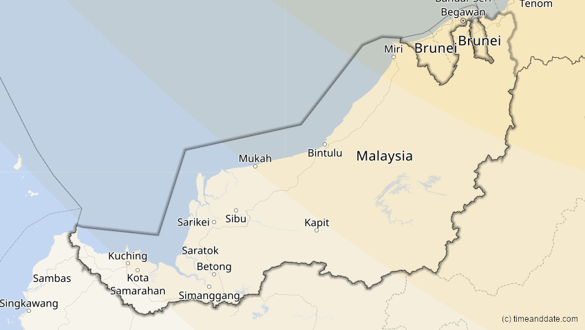 A map of Sarawak, Malaysia, showing the path of the 21. Mai 2012 Ringförmige Sonnenfinsternis