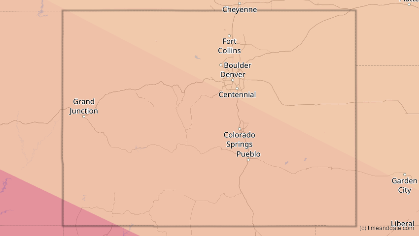 A map of Colorado, USA, showing the path of the 20. Mai 2012 Ringförmige Sonnenfinsternis