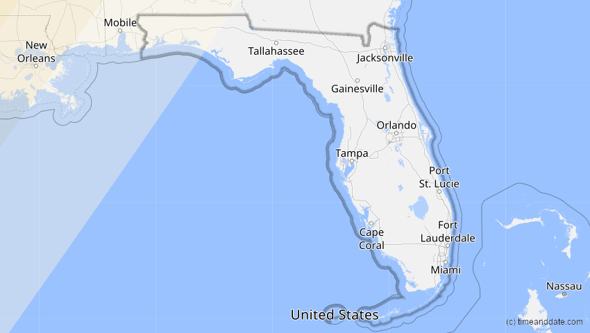 A map of Florida, USA, showing the path of the 20. Mai 2012 Ringförmige Sonnenfinsternis