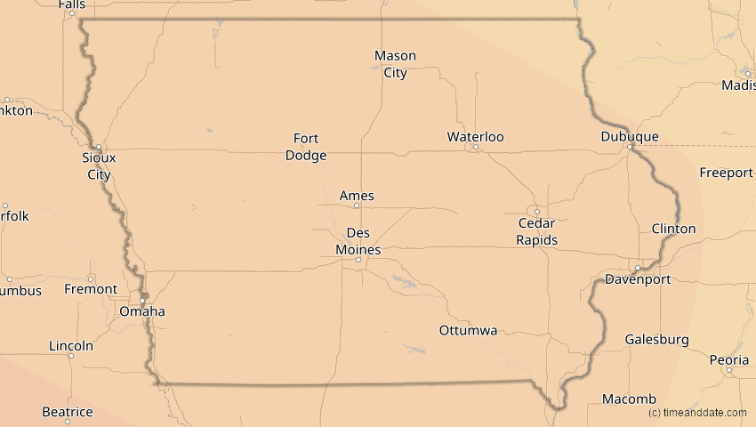 A map of Iowa, USA, showing the path of the 20. Mai 2012 Ringförmige Sonnenfinsternis