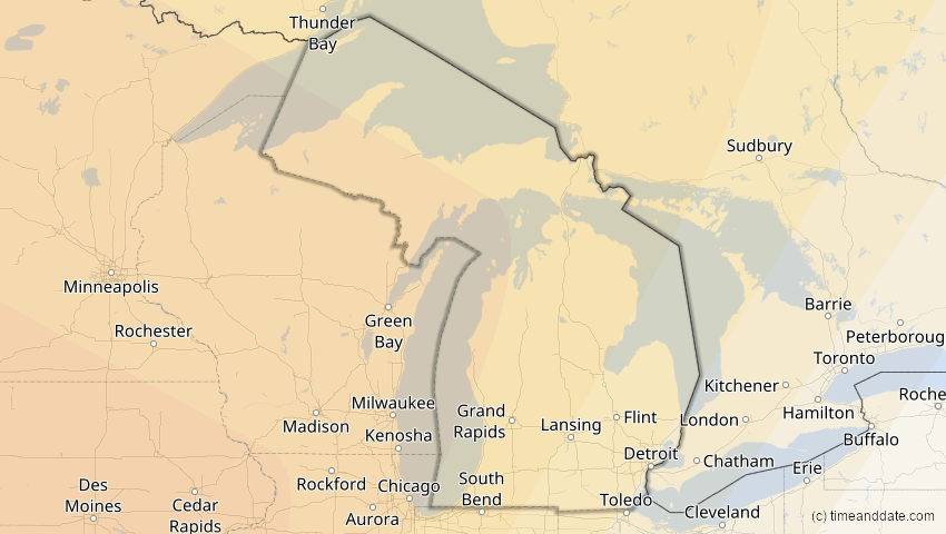 A map of Michigan, USA, showing the path of the 20. Mai 2012 Ringförmige Sonnenfinsternis