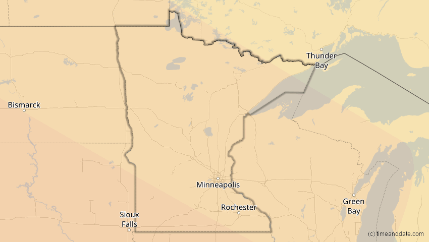 A map of Minnesota, USA, showing the path of the 20. Mai 2012 Ringförmige Sonnenfinsternis