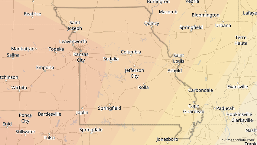 A map of Missouri, USA, showing the path of the 20. Mai 2012 Ringförmige Sonnenfinsternis