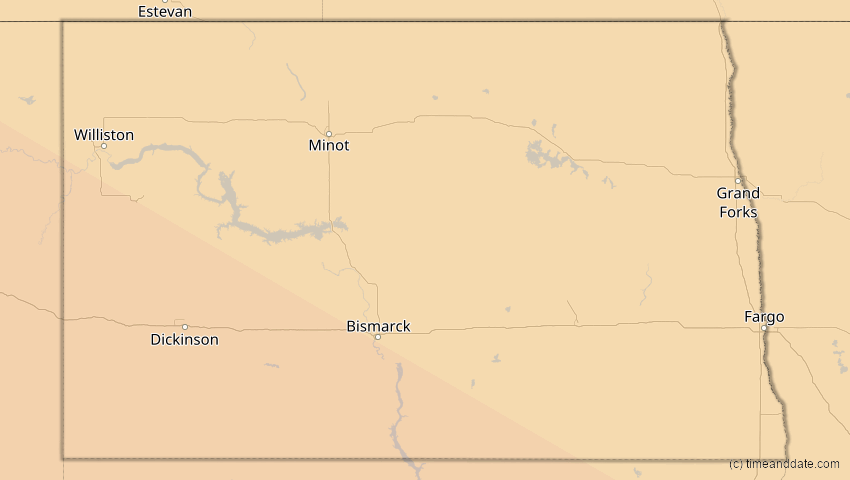 A map of North Dakota, USA, showing the path of the 20. Mai 2012 Ringförmige Sonnenfinsternis