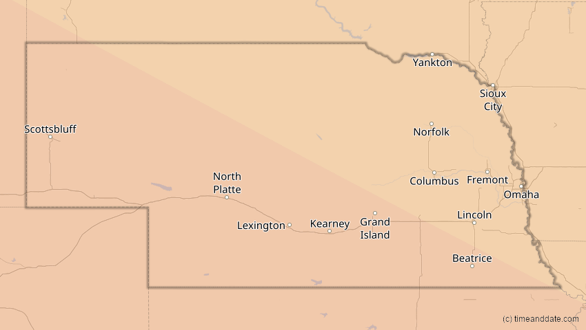 A map of Nebraska, USA, showing the path of the 20. Mai 2012 Ringförmige Sonnenfinsternis