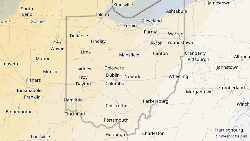 A map of Ohio, USA, showing the path of the 20. Mai 2012 Ringförmige Sonnenfinsternis