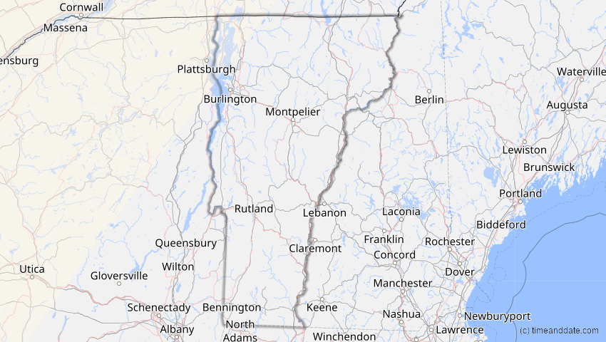 A map of Vermont, USA, showing the path of the 20. Mai 2012 Ringförmige Sonnenfinsternis