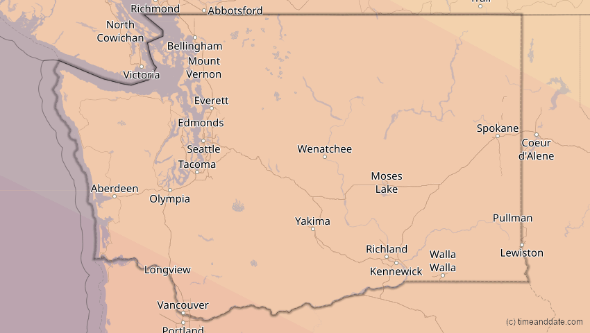 A map of Washington, USA, showing the path of the 20. Mai 2012 Ringförmige Sonnenfinsternis