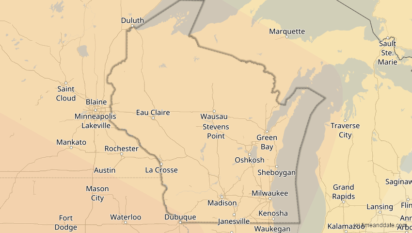 A map of Wisconsin, USA, showing the path of the 20. Mai 2012 Ringförmige Sonnenfinsternis