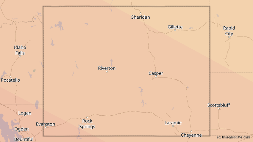 A map of Wyoming, USA, showing the path of the 20. Mai 2012 Ringförmige Sonnenfinsternis