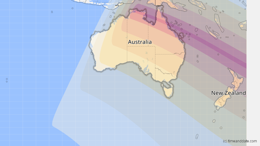 A map of Australien, showing the path of the 14. Nov 2012 Totale Sonnenfinsternis