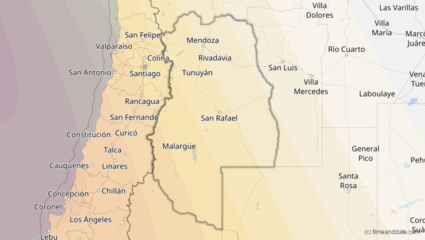 A map of Mendoza, Argentinien, showing the path of the 13. Nov 2012 Totale Sonnenfinsternis