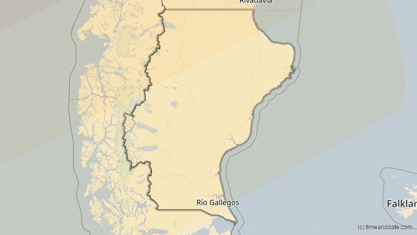 A map of Santa Cruz, Argentinien, showing the path of the 13. Nov 2012 Totale Sonnenfinsternis
