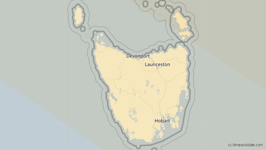 A map of Tasmanien, Australien, showing the path of the 14. Nov 2012 Totale Sonnenfinsternis