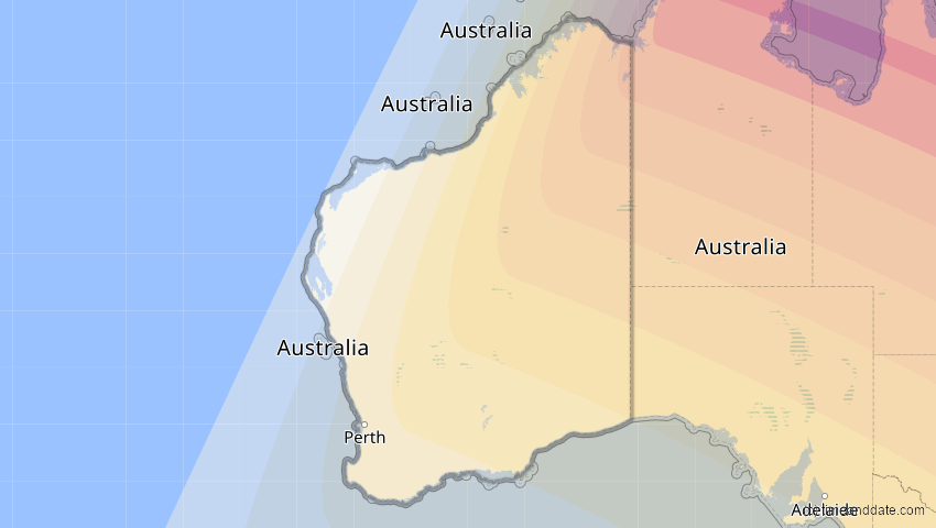 A map of Western Australia, Australien, showing the path of the 14. Nov 2012 Totale Sonnenfinsternis