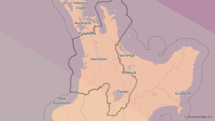 A map of Waikato, Neuseeland, showing the path of the 14. Nov 2012 Totale Sonnenfinsternis
