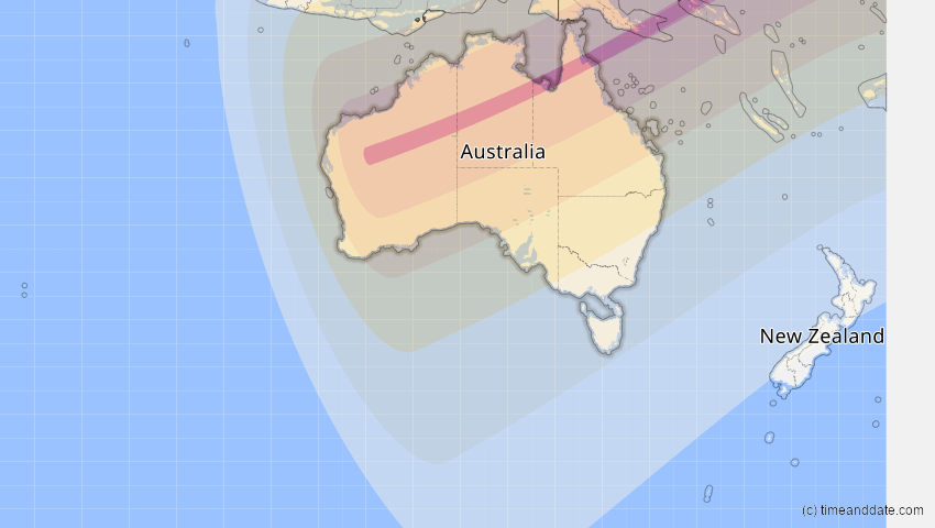 A map of Australien, showing the path of the 10. Mai 2013 Ringförmige Sonnenfinsternis