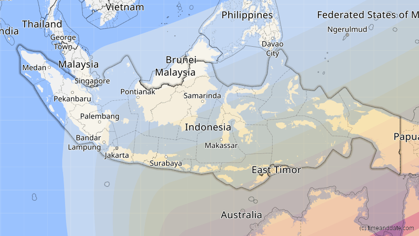 A map of Indonesien, showing the path of the 10. Mai 2013 Ringförmige Sonnenfinsternis