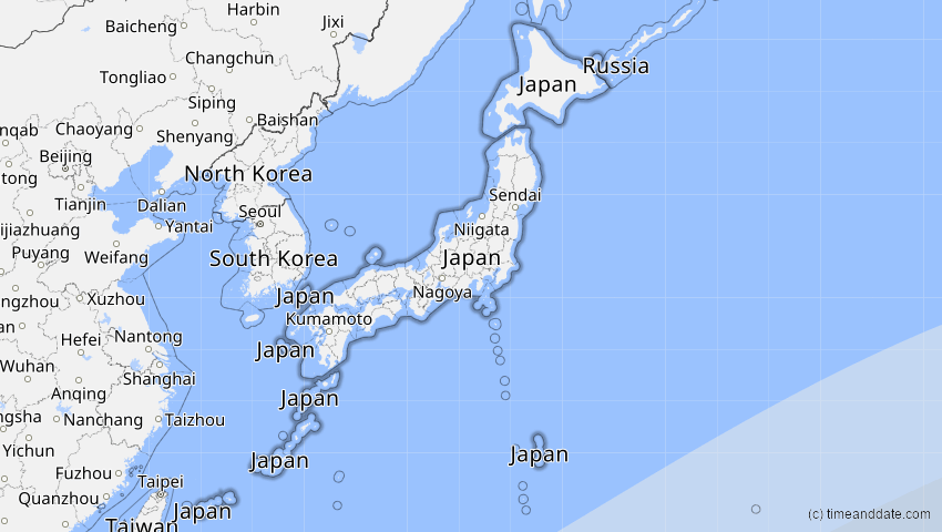 A map of Japan, showing the path of the 10. Mai 2013 Ringförmige Sonnenfinsternis