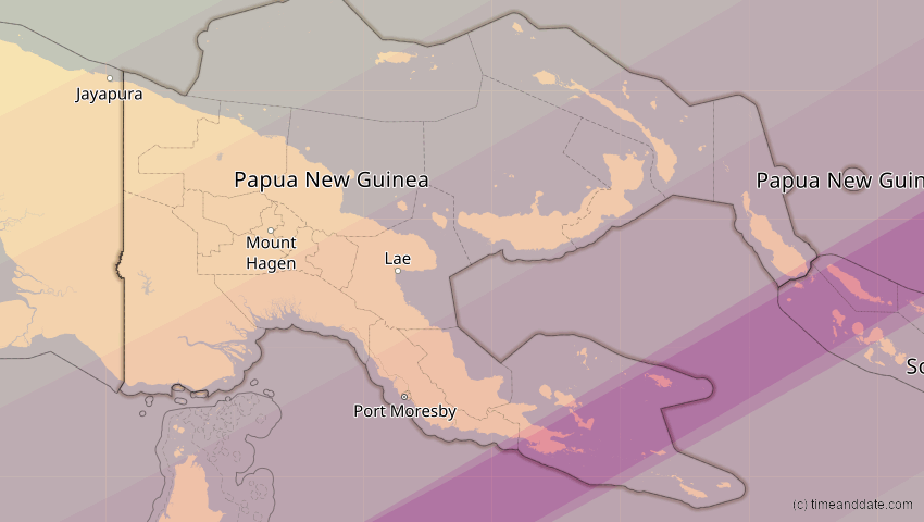A map of Papua-Neuguinea, showing the path of the 10. Mai 2013 Ringförmige Sonnenfinsternis