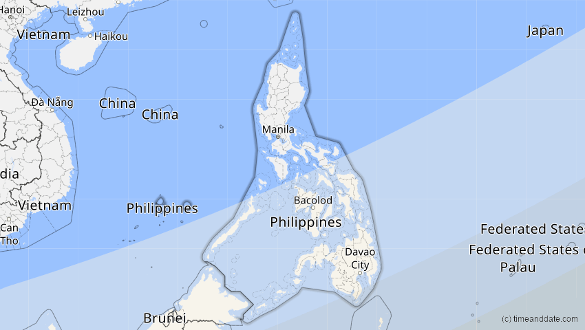 A map of Philippinen, showing the path of the 10. Mai 2013 Ringförmige Sonnenfinsternis