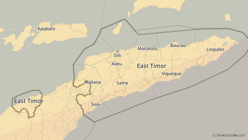A map of Osttimor, showing the path of the 10. Mai 2013 Ringförmige Sonnenfinsternis