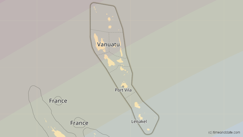 A map of Vanuatu, showing the path of the 10. Mai 2013 Ringförmige Sonnenfinsternis