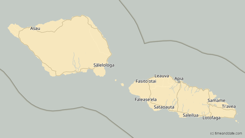 A map of Samoa, showing the path of the 10. Mai 2013 Ringförmige Sonnenfinsternis