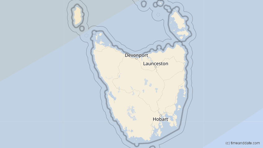 A map of Tasmanien, Australien, showing the path of the 10. Mai 2013 Ringförmige Sonnenfinsternis