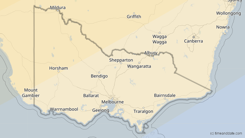 A map of Victoria, Australien, showing the path of the 10. Mai 2013 Ringförmige Sonnenfinsternis