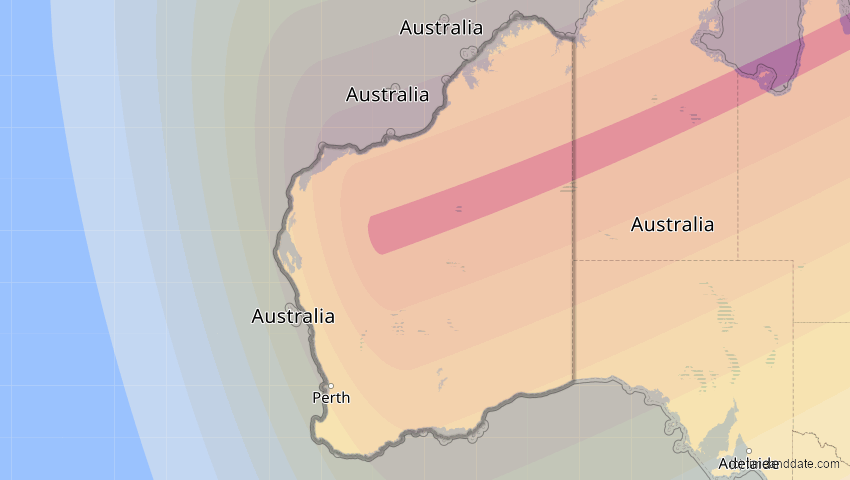 A map of Western Australia, Australien, showing the path of the 10. Mai 2013 Ringförmige Sonnenfinsternis