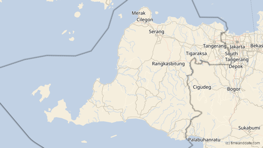A map of Banten, Indonesien, showing the path of the 10. Mai 2013 Ringförmige Sonnenfinsternis