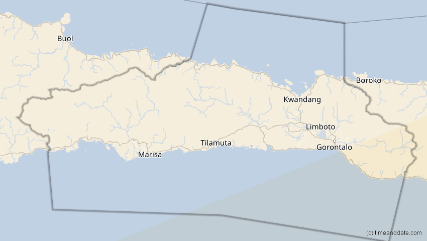 A map of Gorontalo, Indonesien, showing the path of the 10. Mai 2013 Ringförmige Sonnenfinsternis