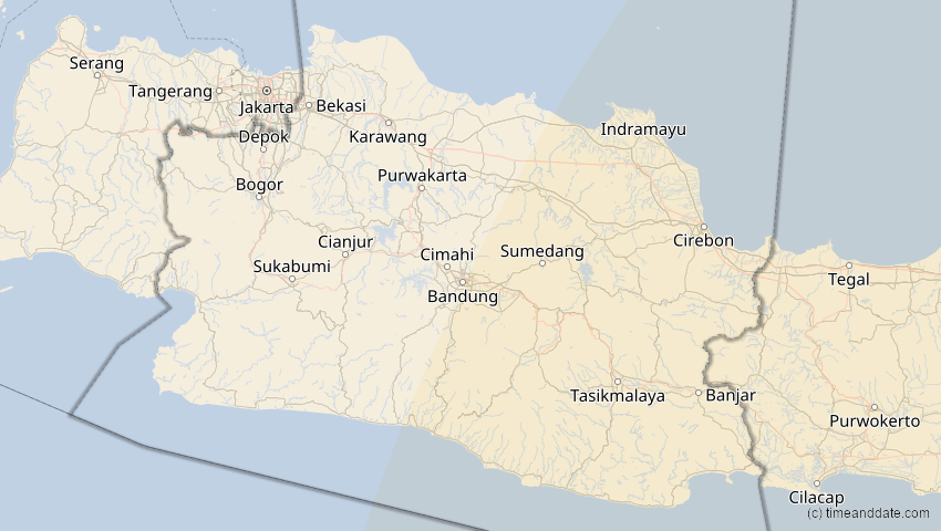 A map of Jawa Barat, Indonesien, showing the path of the 10. Mai 2013 Ringförmige Sonnenfinsternis