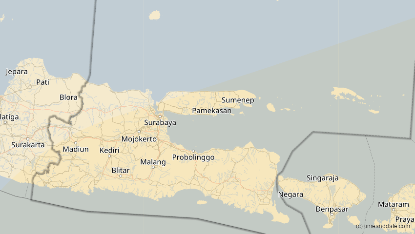 A map of Jawa Timur, Indonesien, showing the path of the 10. Mai 2013 Ringförmige Sonnenfinsternis