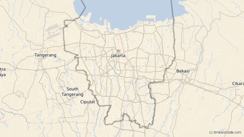 A map of Jakarta Hauptstadtdistrikt, Indonesien, showing the path of the 10. Mai 2013 Ringförmige Sonnenfinsternis