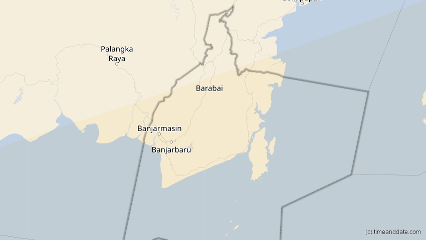 A map of Kalimantan Selatan, Indonesien, showing the path of the 10. Mai 2013 Ringförmige Sonnenfinsternis