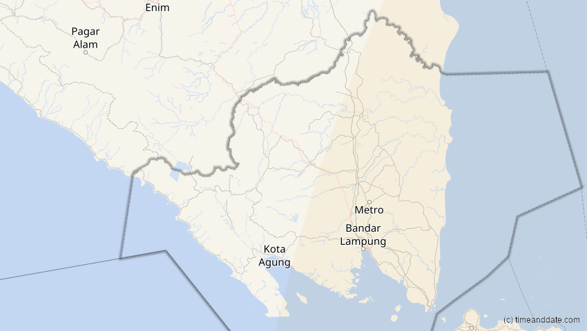 A map of Lampung, Indonesien, showing the path of the 10. Mai 2013 Ringförmige Sonnenfinsternis