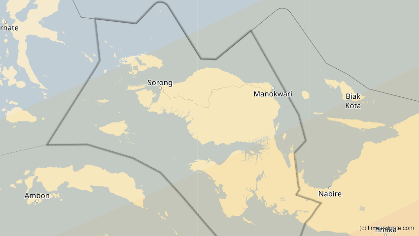 A map of Papua Barat, Indonesien, showing the path of the 10. Mai 2013 Ringförmige Sonnenfinsternis