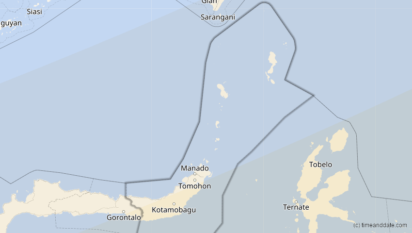 A map of Sulawesi Utara, Indonesien, showing the path of the 10. Mai 2013 Ringförmige Sonnenfinsternis