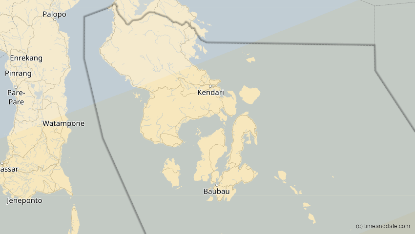 A map of Sulawesi Tenggara, Indonesien, showing the path of the 10. Mai 2013 Ringförmige Sonnenfinsternis