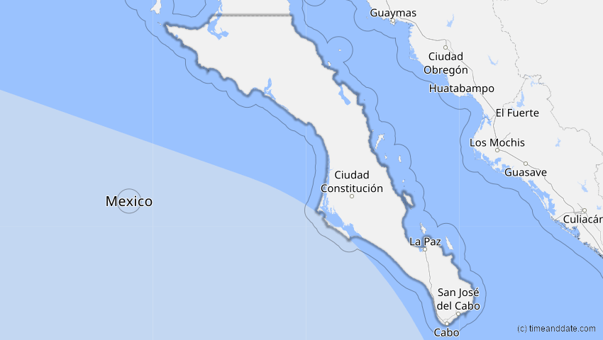 A map of Baja California Sur, Mexiko, showing the path of the 9. Mai 2013 Ringförmige Sonnenfinsternis
