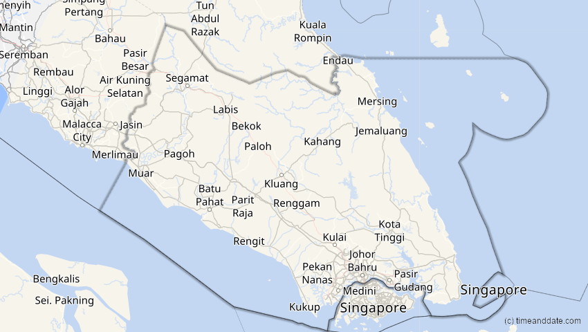 A map of Johor, Malaysia, showing the path of the 10. Mai 2013 Ringförmige Sonnenfinsternis