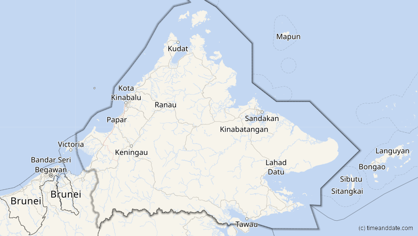 A map of Sabah, Malaysia, showing the path of the 10. Mai 2013 Ringförmige Sonnenfinsternis