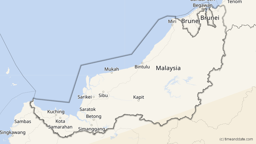 A map of Sarawak, Malaysia, showing the path of the 10. Mai 2013 Ringförmige Sonnenfinsternis