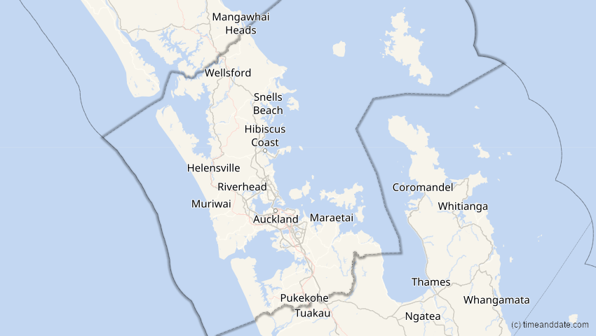 A map of Auckland, Neuseeland, showing the path of the 10. Mai 2013 Ringförmige Sonnenfinsternis
