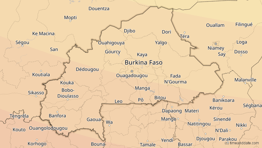 A map of Burkina Faso, showing the path of the 3. Nov 2013 Totale Sonnenfinsternis